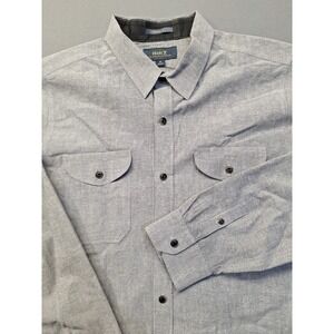 Roark Button Up Shirt Men Medium Classic Fit Solid Gray Long Sleeve Dual Pockets
